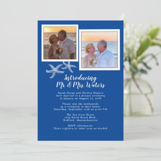 ウェディングフォト 海をテーマにした 新婚夫婦の披露宴のみ 招待状 (スタンド正面)