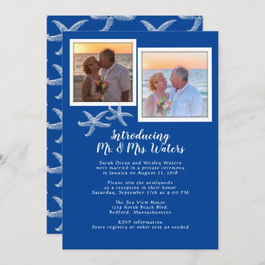 ウェディングフォト 海をテーマにした 新婚夫婦の披露宴のみ 招待状 (正面/裏面)