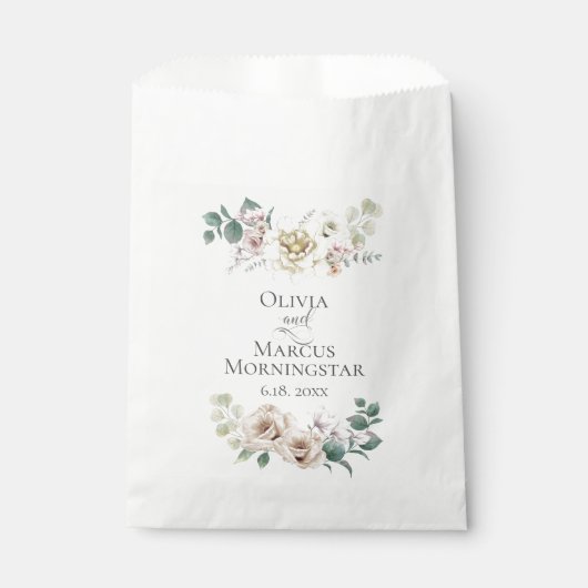 ウェディングフラワーアイボリー牡丹の花 フェイバーバッグ (正面)