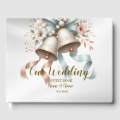 ウェディングフラワーベルピンクブルーリボン美しい ゲストブック (正面)