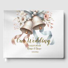 ウェディングフラワーベルピンクブルーリボン美しい ゲストブック