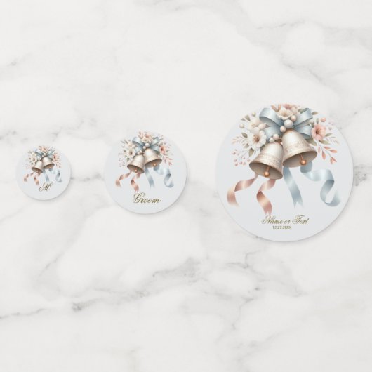 ウェディングフラワーベルピンクブルーリボン美しい コンフェッティ (裏面)