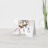 ウェディングフラワーベルピンクブルーリボン美しい サンキューカード (正面)