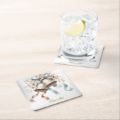 ウェディングフラワーベルピンクブルーリボン美しい スクエアペーパーコースター (インサイチュ)