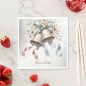 ウェディングフラワーベルピンクブルーリボン美しい スタンダードランチョンナプキン (インサイチュ)