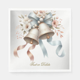 ウェディングフラワーベルピンクブルーリボン美しい スタンダードランチョンナプキン