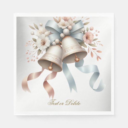 ウェディングフラワーベルピンクブルーリボン美しい スタンダードランチョンナプキン (正面)