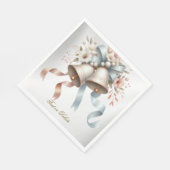 ウェディングフラワーベルピンクブルーリボン美しい スタンダードランチョンナプキン (角)