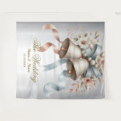 ウェディングフラワーベルピンクブルーリボン美しい タペストリー (正面(横))