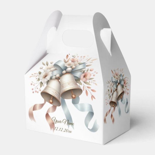 ウェディングフラワーベルピンクブルーリボン美しい フェイバーボックス (正面サイド)