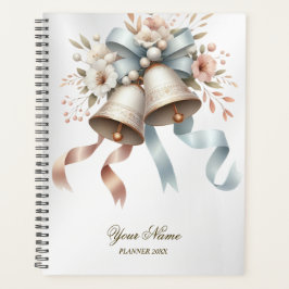 ウェディングフラワーベルピンクブルーリボン美しい プランナー手帳