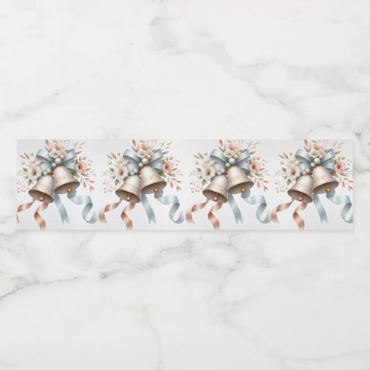 ウェディングフラワーベルピンクブルーリボン美しい ペットボトルラベル (シングルラベル)