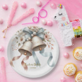 ウェディングフラワーベルピンクブルーリボン美しい ペーパープレート (パーティー)