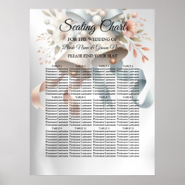 ウェディングフラワーベルピンクブルーリボン美しい ポスター