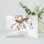 ウェディングフラワーベルピンクブルーリボン美しい 出欠カード (スタンド正面)