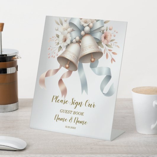 ウェディングフラワーベルピンクブルーリボン美しい 台座サイン (インサイチュ)