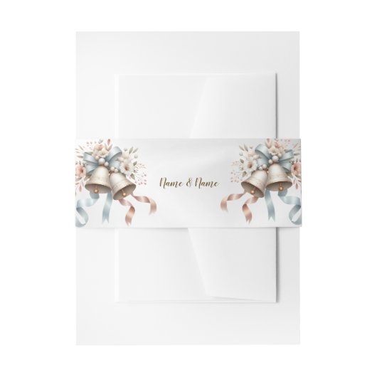 ウェディングフラワーベルピンクブルーリボン美しい 招待状ベリーバンド (正面例)