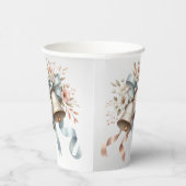 ウェディングフラワーベルピンクブルーリボン美しい 紙コップ (右)