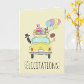 ウェディングフランスのデーの黄色い車おめでとう カード (黄色い花)