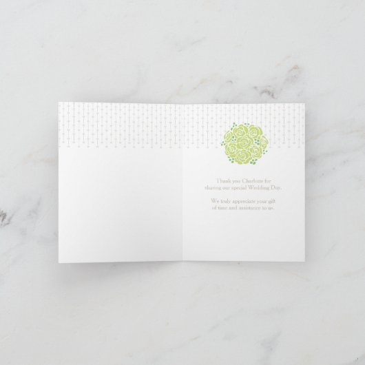 ウェディングブライズメイドの緑のドレスお礼カード サンキューカード (内部)