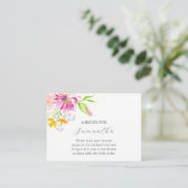 ウェディングブライドのための水彩ピンクの花のレシピ エンクロージャーカード (スタンド正面)