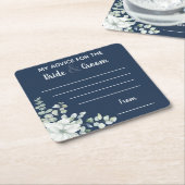 ウェディングブルーの新婦新婦へのアドバイス スクエアペーパーコースター (アングル)