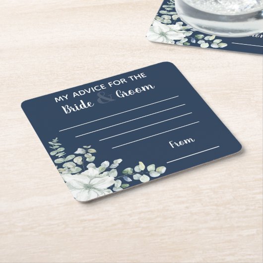ウェディングブルーの新婦新婦へのアドバイス スクエアペーパーコースター (アングル)