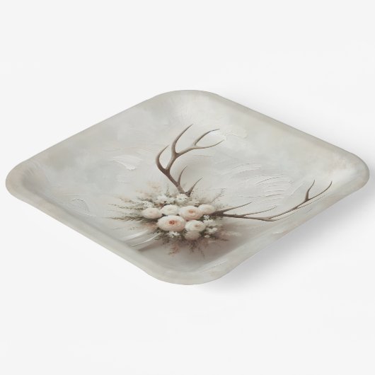 ウェディングブーケと鹿の角 ペーパープレート (傾斜あり)