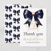 ウェディングプランのお知らせ ゴールド ブラック ボウ ブライダルシャワー サンキューカード (正面/裏面)
