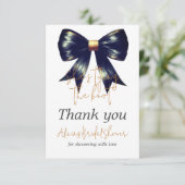 ウェディングプランのお金と黒の弓の結婚前のお祝い サンキューカード (スタンド正面)