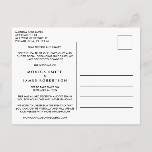 ウェディングプランの変更のお知らせ写真 案内ポストカード (裏面)