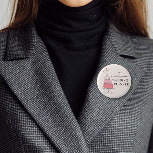 ウェディングプランナーお洒落スウィートピンクケーキシック 缶バッジ