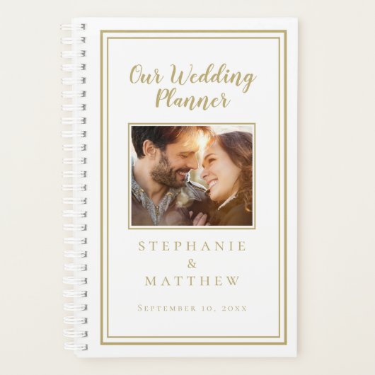 ウェディングプランナーカスタムフォトエレガント金ゴールド&ホワイト プランナー手帳 (正面)