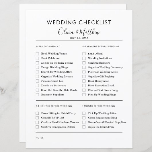 ウェディングプランナーシンプルチェックリストパーソナライズされた (正面/裏面)