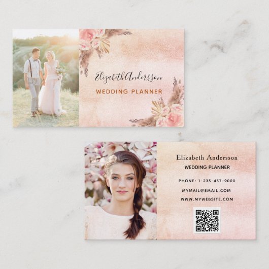 ウェディングプランナーパンパスグラスQRコード 名刺 (正面/裏面)