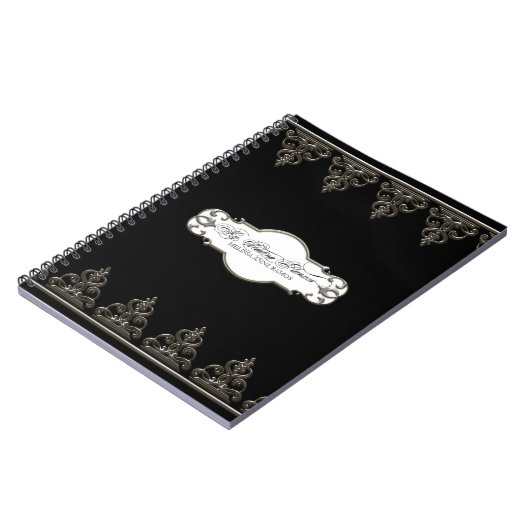 ウェディングプランナーパーソナライズされたバロックスワールシルバー ノートブック (左側)