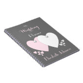 ウェディングプランナーピンクとグレー、ハートと名前 ノートブック (右側)