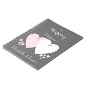 ウェディングプランナーピンクとグレー、ハートと名前 ノートブック (左側)