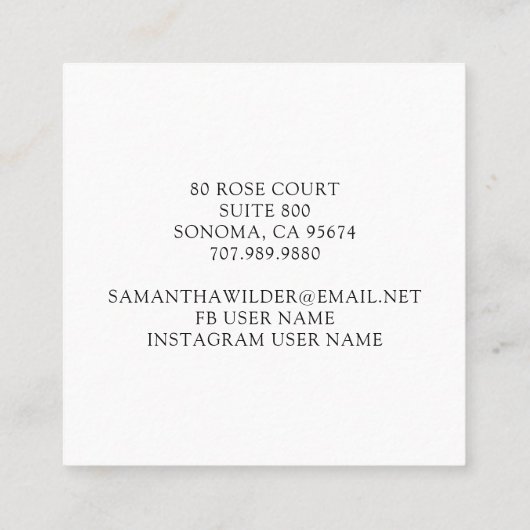 ウェディングプランナーホワイトフラワー結婚のリングや輪ロゴ スクエア名刺 (裏面)