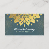 ウェディングプランナーメイクアップアーティストグリーン&金ゴールドフラワー 名刺 (正面)