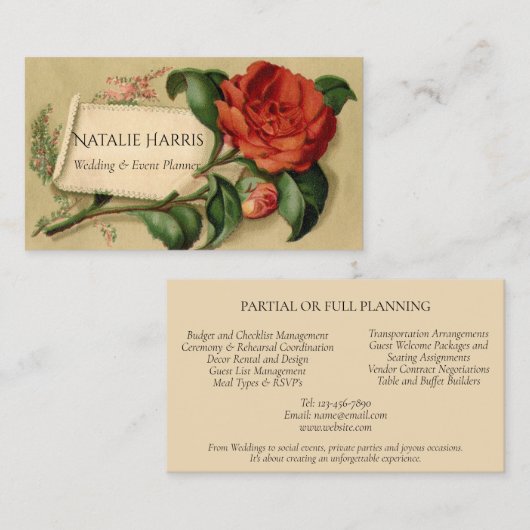 ウェディングプランナーヴィンテージビクトリアンレッドマグノリア 名刺 (正面/裏面)