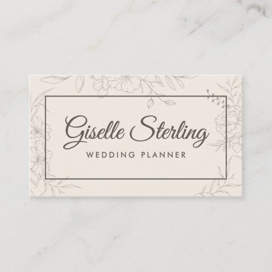 ウェディングプランナー中性アイボリーフローラ エレガント 名刺 (正面)