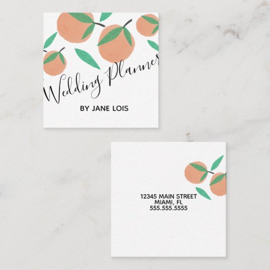 ウェディングプランナー手描きミカン柑橘類 スクエア名刺 (正面/裏面)