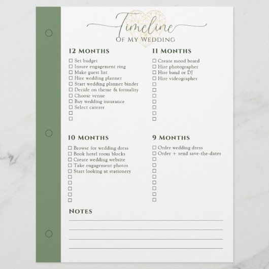 ウェディングプランナー12 - 5ヶ月タイムラインバインダーページ (正面)