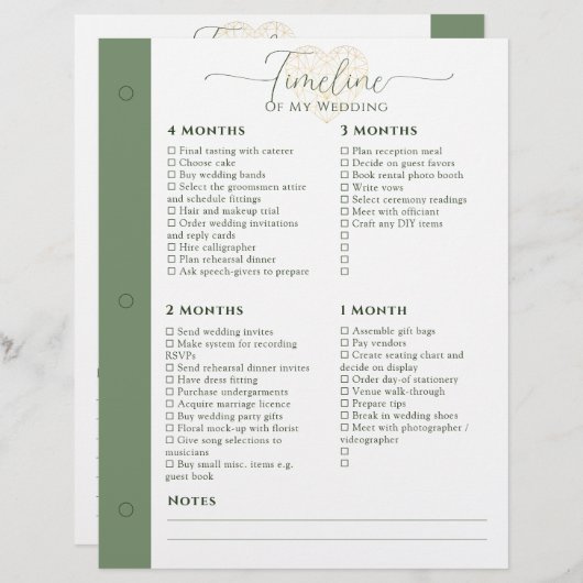 ウェディングプランナー4か月 – 1週間タイムラインページ (正面/裏面)