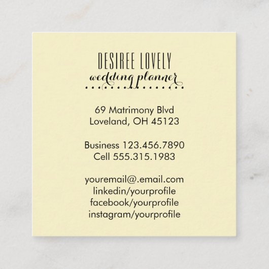 ウェディングプランナー|の黄色いヒマワリの花柄 スクエア名刺 (裏面)