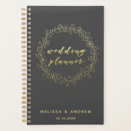 ウェディングプランナー – グレーおよび金ゴールドスクリプトタイポグラフィ プランナー手帳
