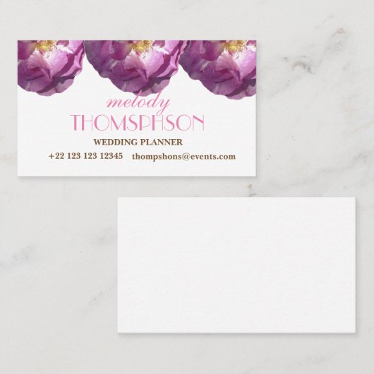 ウェディングプランナー、ピンクローズエレガント名刺 名刺 (正面/裏面)