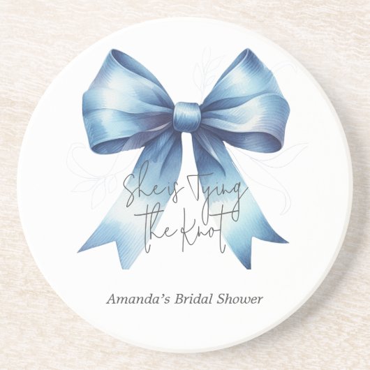 ウェディングプラン 結婚式の青いリボン ブライダルシャワーのテーマ コースター (正面)