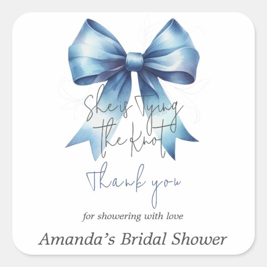 ウェディングプラン 結婚式の青いリボン ブライダルシャワーのテーマ スクエアシール (正面)